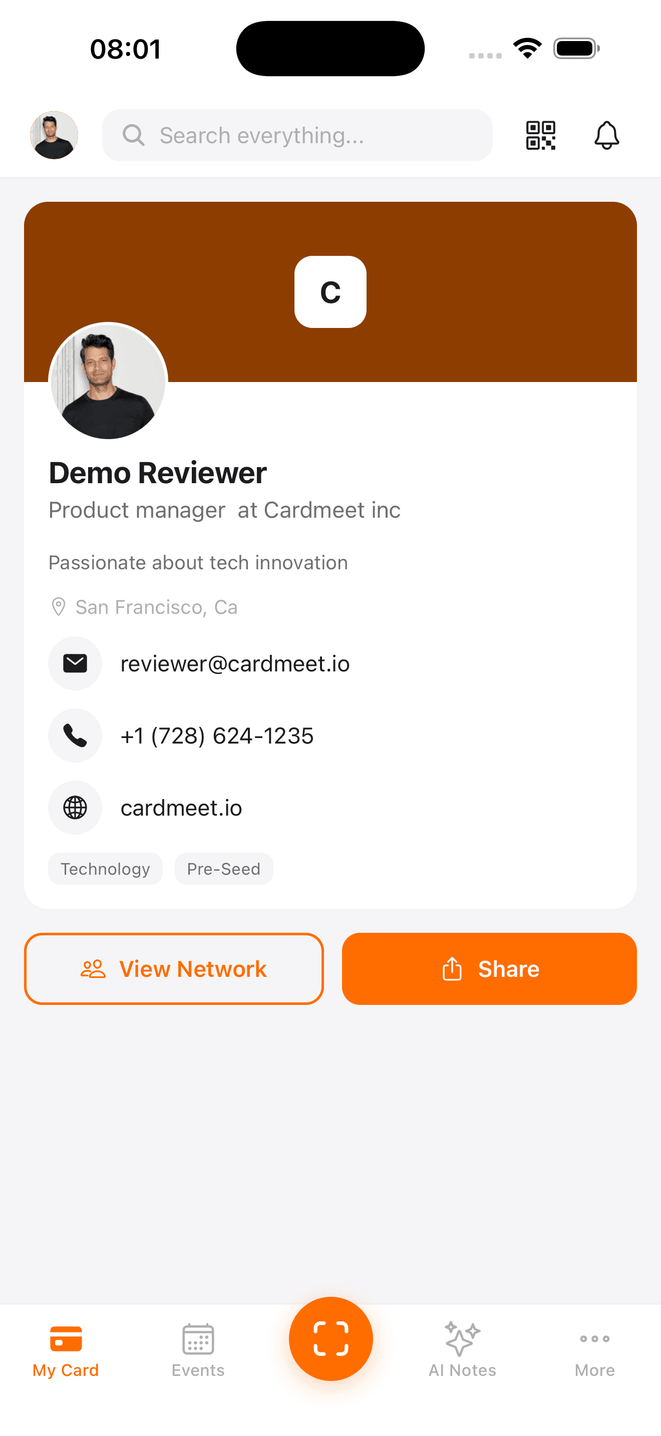 CardMeet digital business card with profile details